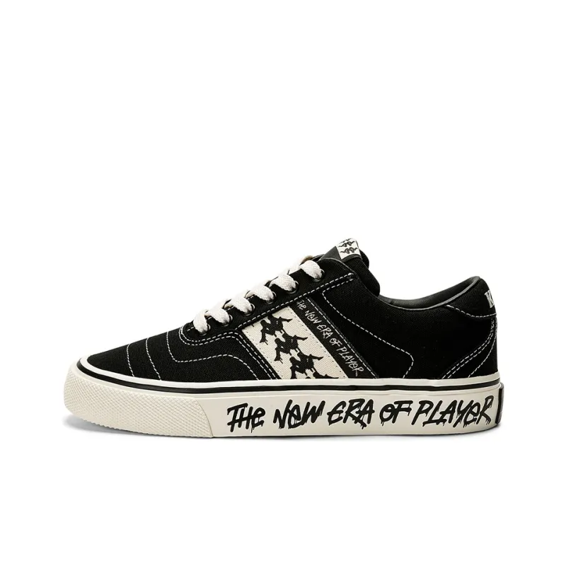Kappa Abrasion Resistant Low Top Skateboard Shoes Unisex Black Heron Feather White-0