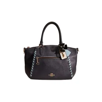 COACH Elise Leather Shopping Bag, Portable Tote, Tote Bag, Single Shoulder, Crossbody Bag Medium Size Women's Navy Blue