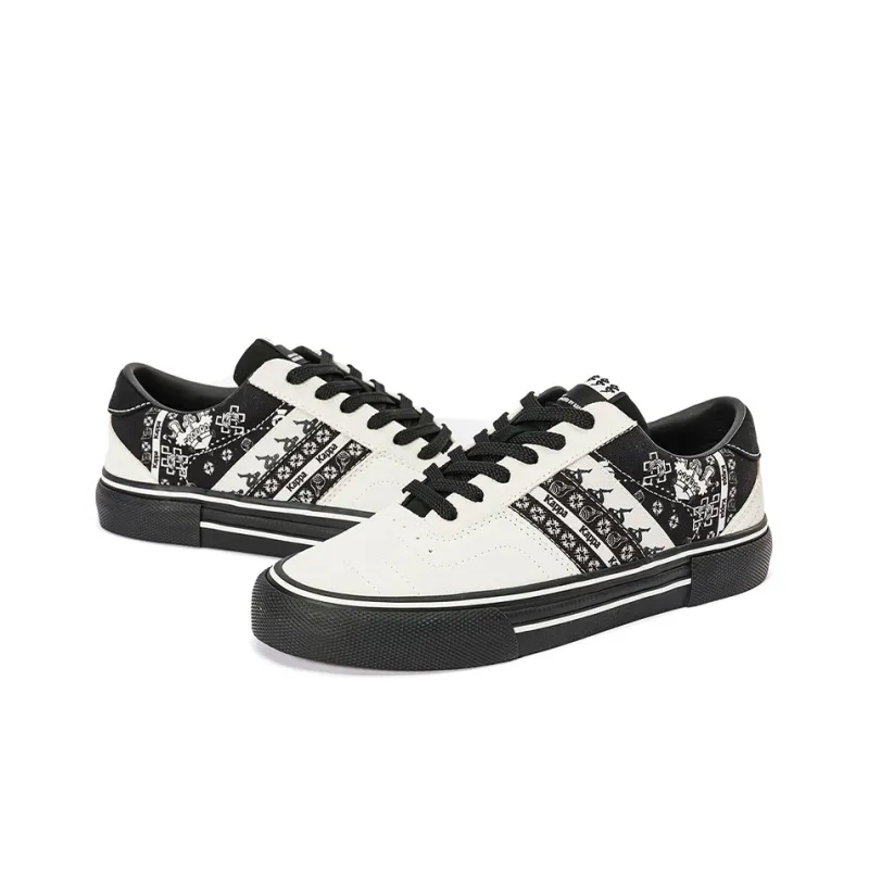Kappa Abrasion Resistant Low Top Skateboard Shoes Unisex White Black-4