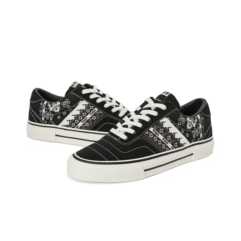 Kappa Abrasion Resistant Low Top Skateboard Shoes Unisex Black White-3
