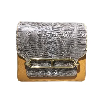 HERMES Roulis Lizard Skin Wallets Handheld Shoulder Bag Crossbody Bag Women's Sesame-Colored