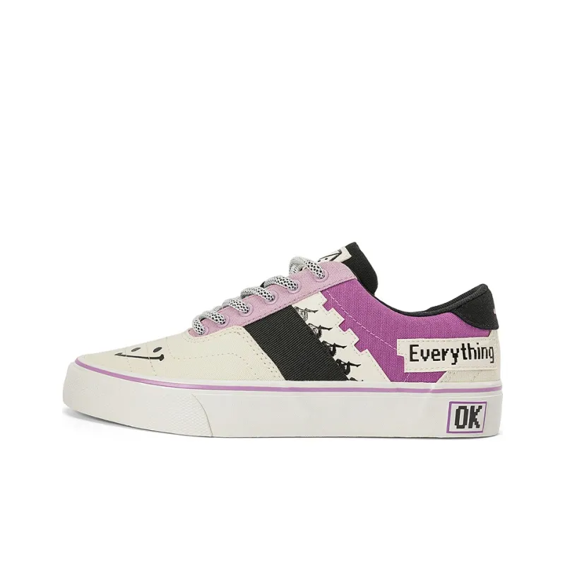 Kappa Abrasion Resistant Low Top Skateboard Shoes Unisex White Purple Black-0