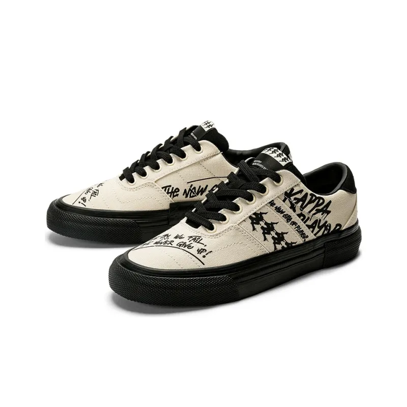 Kappa Wear Resistant Low Top Skateboard Shoes Unisex Heron Feather White Black-2