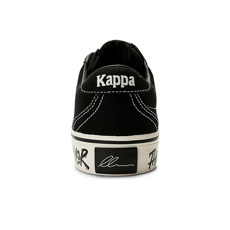 Kappa Abrasion Resistant Low Top Skateboard Shoes Unisex Black Heron Feather White-4