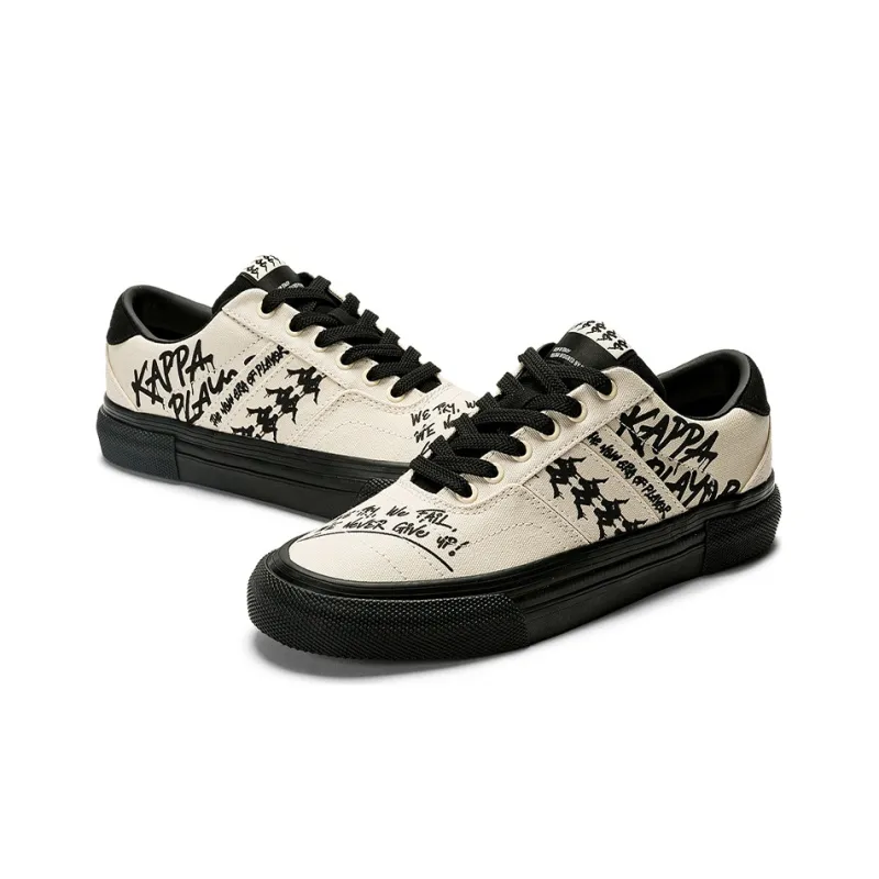Kappa Wear Resistant Low Top Skateboard Shoes Unisex Heron Feather White Black-3