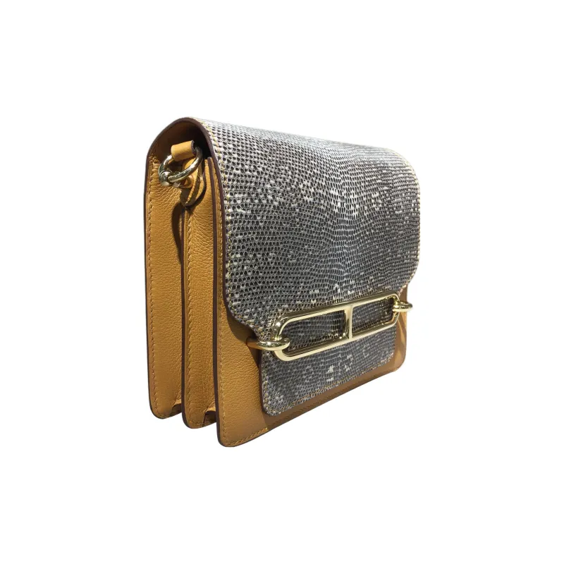 HERMES Roulis Lizard Skin Wallets Handheld Shoulder Bag Crossbody Bag Women's Sesame-Colored-2