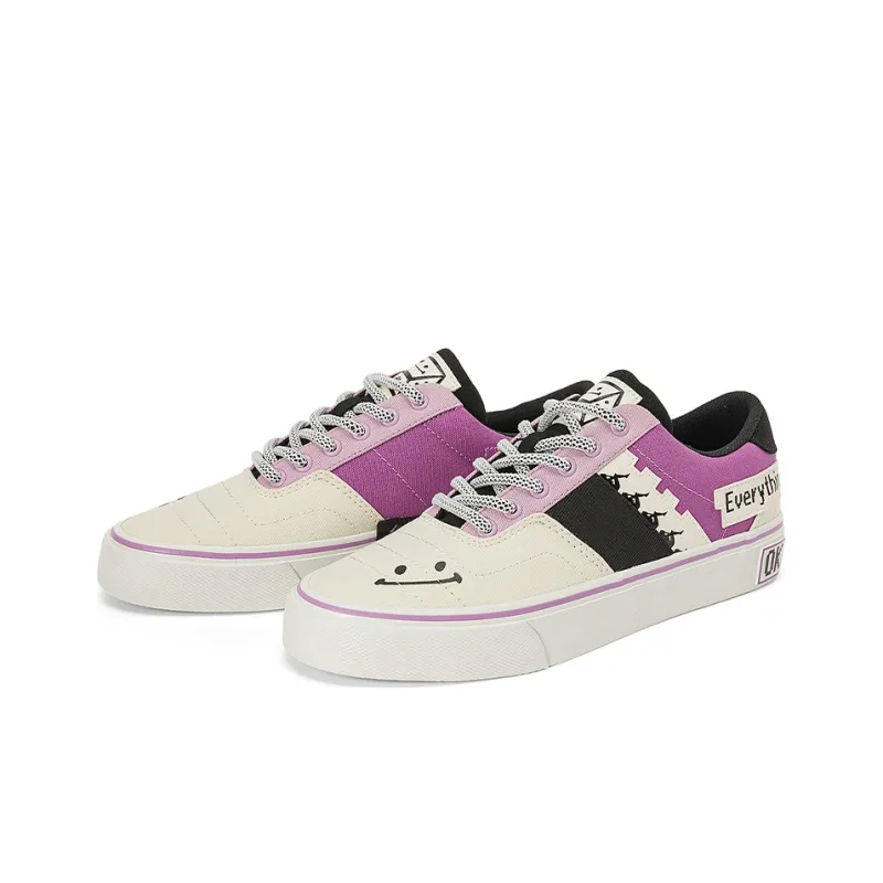 Kappa Abrasion Resistant Low Top Skateboard Shoes Unisex White Purple Black-2