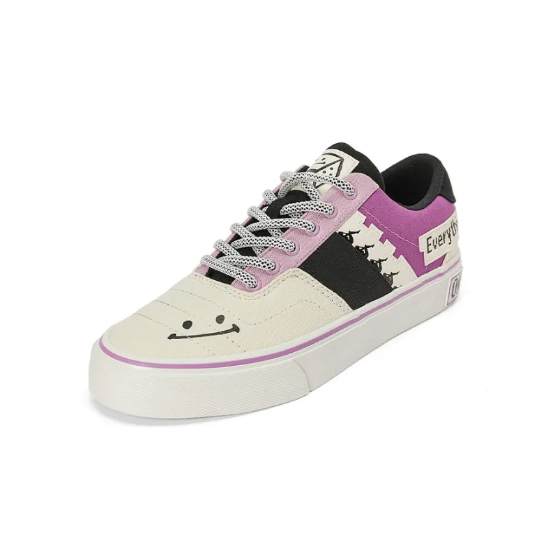 Kappa Abrasion Resistant Low Top Skateboard Shoes Unisex White Purple Black-1