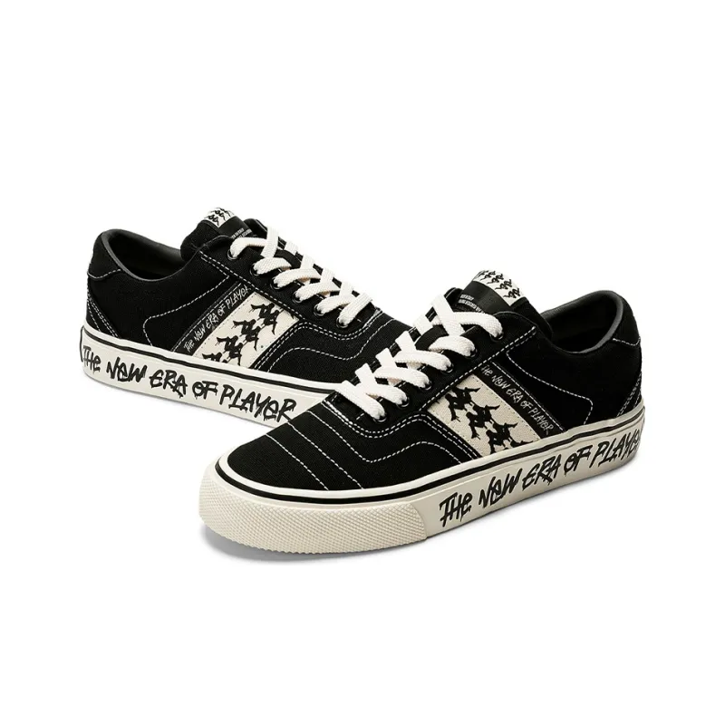 Kappa Abrasion Resistant Low Top Skateboard Shoes Unisex Black Heron Feather White-2