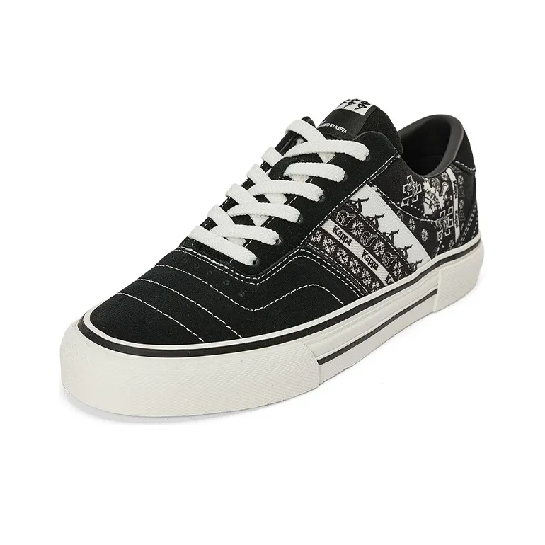 Kappa Abrasion Resistant Low Top Skateboard Shoes Unisex Black White-2