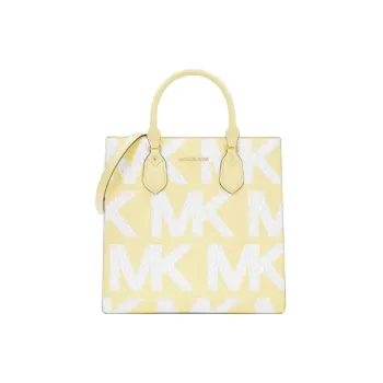 MICHAEL KORS MK Everly Artificial Leather Tote Bag Shopping Bag Handbag Small Size Women's Yellow Cream/White