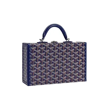 GOYARD Grand Hôtel Canvas With Leather Box Handbag Women's Dark Blue