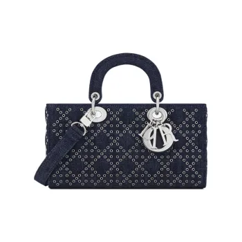 DIOR Lady D-JOY Denim Fabric Dior Bag Shoulder Bag Crossbody Bag Handbag Regular Women's Dark Denim Blue