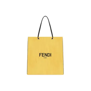 FENDI Leather Tote Bag Shopping Bag Shoulder Bags Medium Size Men's Yellow