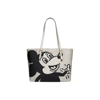 COACH Disney X Keith Haring Collaboration Mollie Leather Tote Bag Shopping Bag Handbag Shoulder Bag Women's White