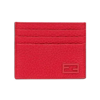 FENDI Cow Leather Card Holder Men's Red