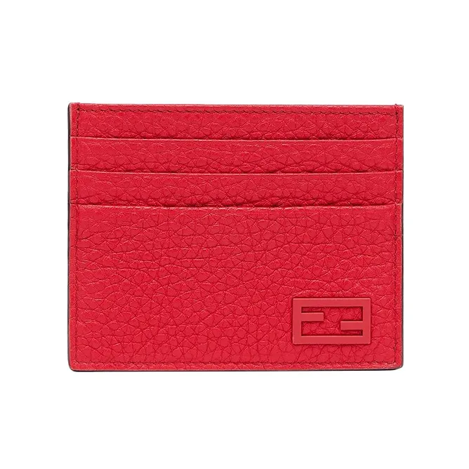 FENDI Cow Leather Card Holder Men's Red-0