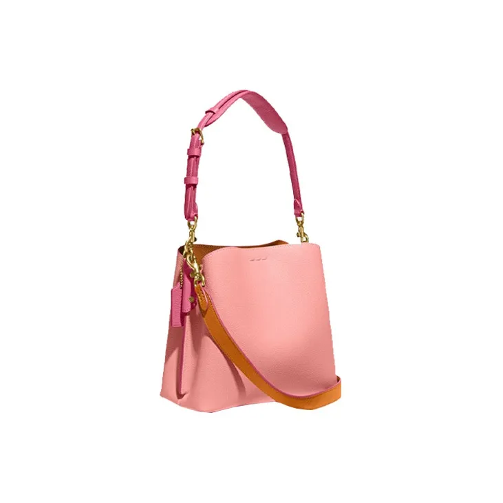 COACH Willow Cow Leather Bucket Bag, Shoulder Bag, Crossbody Bag, Handbag Medium Size Women's Pink-1