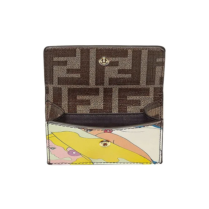FENDI PU Card Holder Women's Brown-3