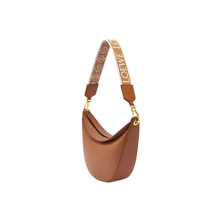 LOEWE Satin Calfskin With Jacquard Fabric Shoulder Bag Small Size Women's Brown-3