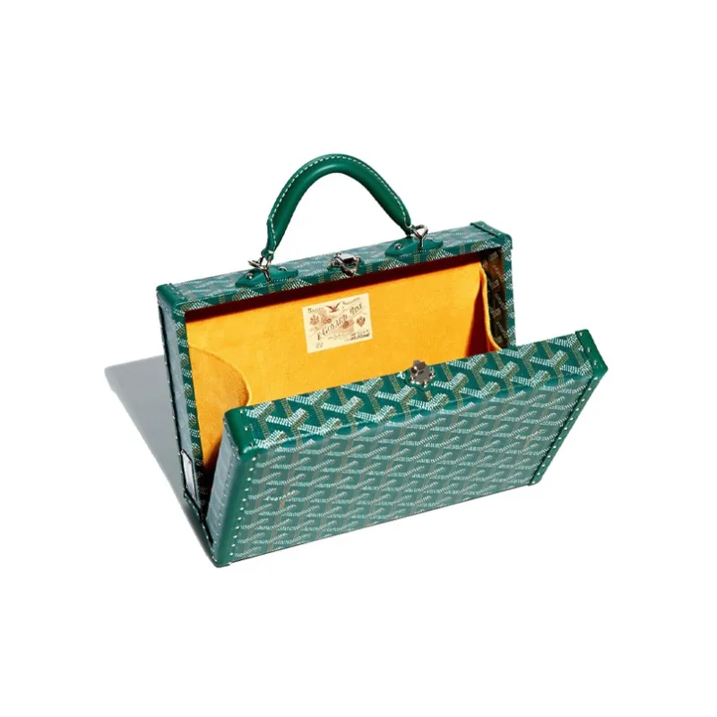 GOYARD Grand Hôtel Canvas With Leather Box Bag Handbags Women's Green-3