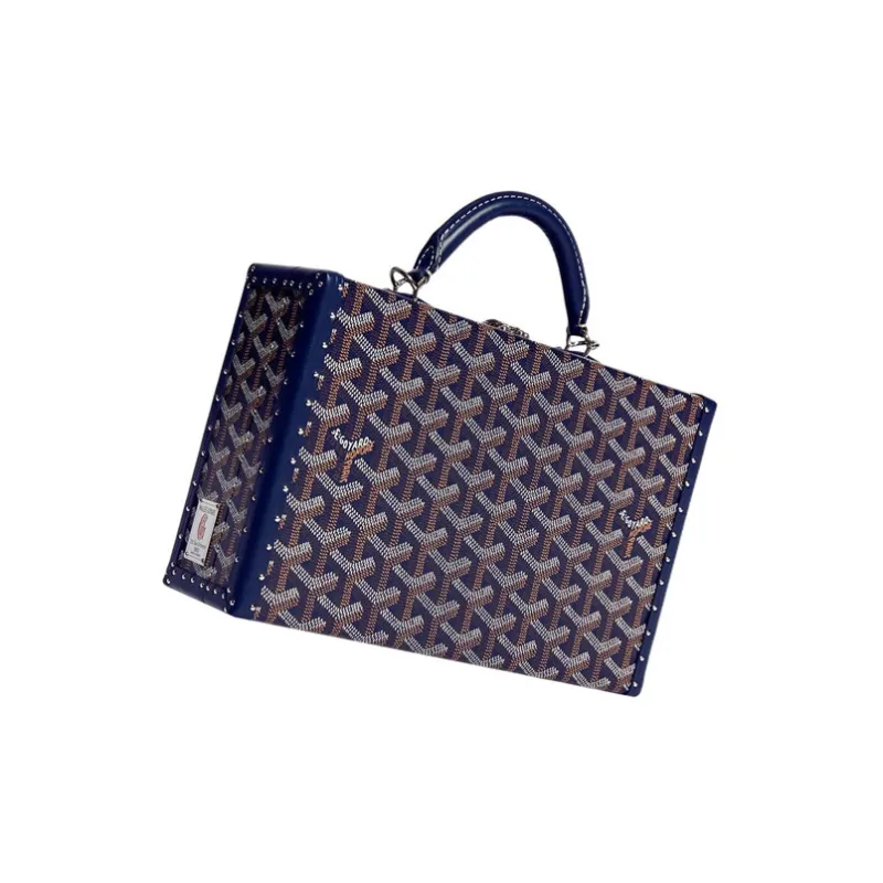 GOYARD Grand Hôtel Canvas With Leather Box Handbag Women's Dark Blue-2