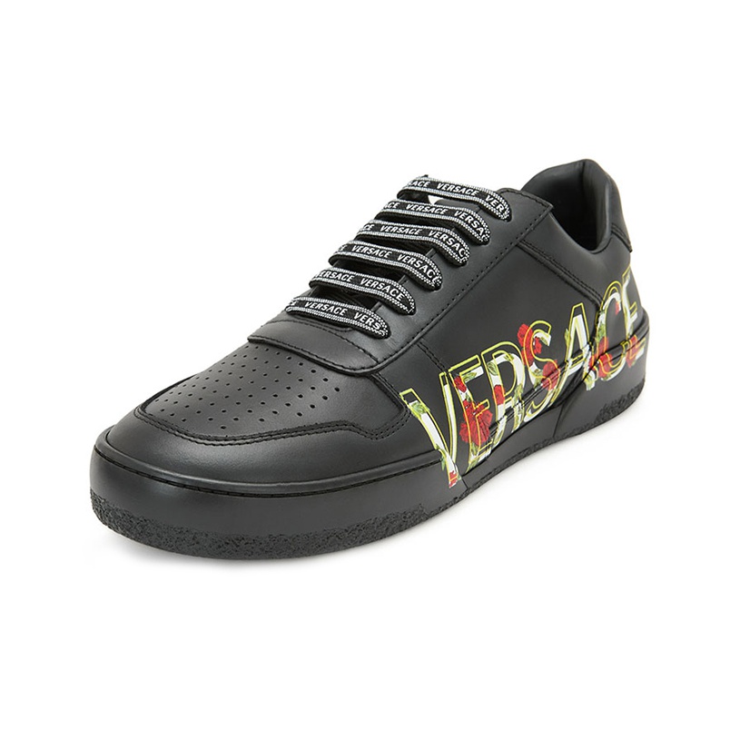 VERSACE Side Logo Tennis Sneaker 'Black Floral' - POIZON