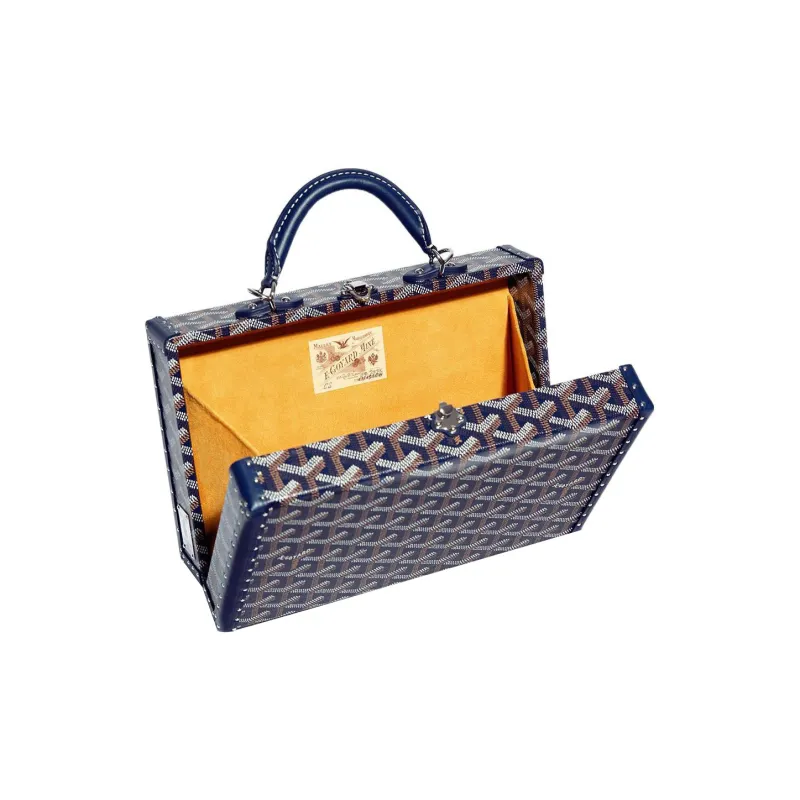 GOYARD Grand Hôtel Canvas With Leather Box Handbag Women's Dark Blue-3