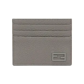 FENDI Cow Leather Card Holder Regular Men's Gray