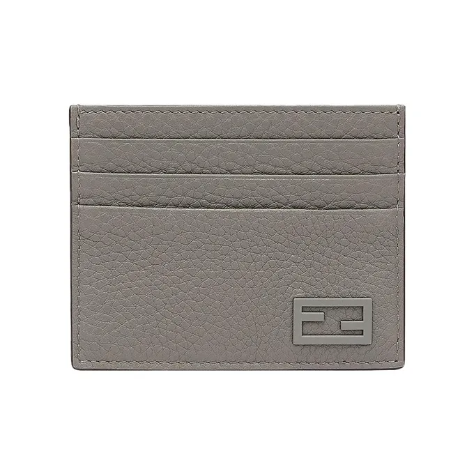 FENDI Cow Leather Card Holder Regular Men's Gray-0
