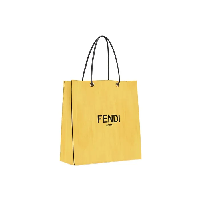 FENDI Leather Tote Bag Shopping Bag Shoulder Bags Medium Size Men's Yellow-1