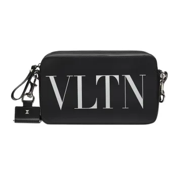 Valentino VLTN Leather, Cow Leather Camera Bag, Crossbody Bag Medium Size Men's Black White
