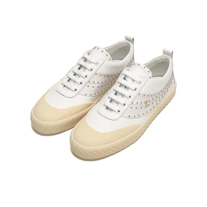 BALLY Skateboard Shoes Women's Low Top White Beige Yellow-2
