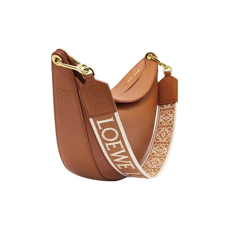 LOEWE Satin Calfskin With Jacquard Fabric Shoulder Bag Small Size Women's Brown-1