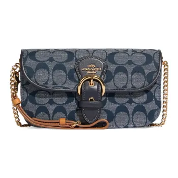 COACH Kleo Cow Leather Shoulder Bag Women's Denim Blue