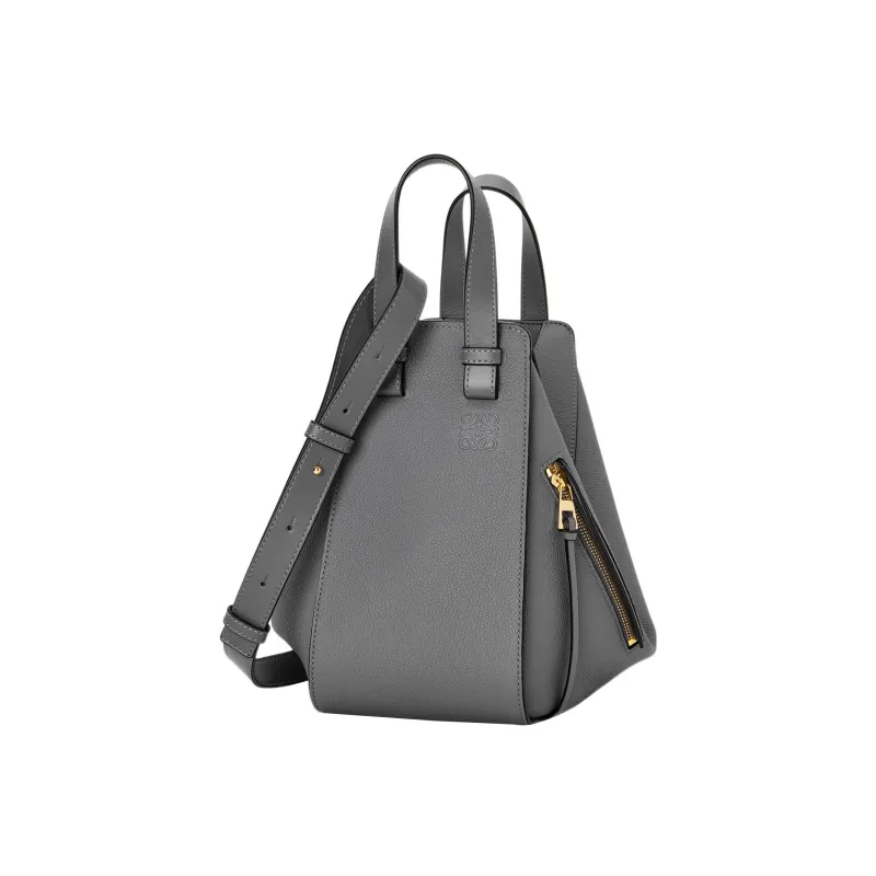 LOEWE Hammock Grain Cow Leather Bucket Bag Handbag Trumpets Women's Asphalt Gray-1