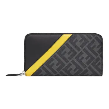 FENDI Leather Wallet Men's Gray/Yellow