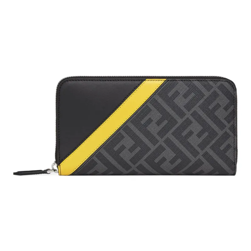 FENDI Leather Wallet Men's Gray/Yellow-0