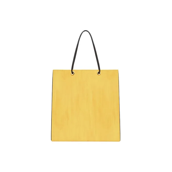 FENDI Leather Tote Bag Shopping Bag Shoulder Bags Medium Size Men's Yellow-2