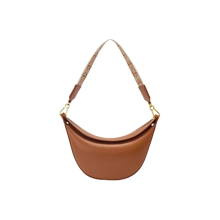 LOEWE Satin Calfskin With Jacquard Fabric Shoulder Bag Small Size Women's Brown-0