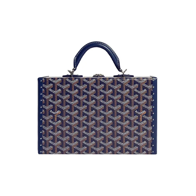 GOYARD Grand Hôtel Canvas With Leather Box Handbag Women's Dark Blue-1