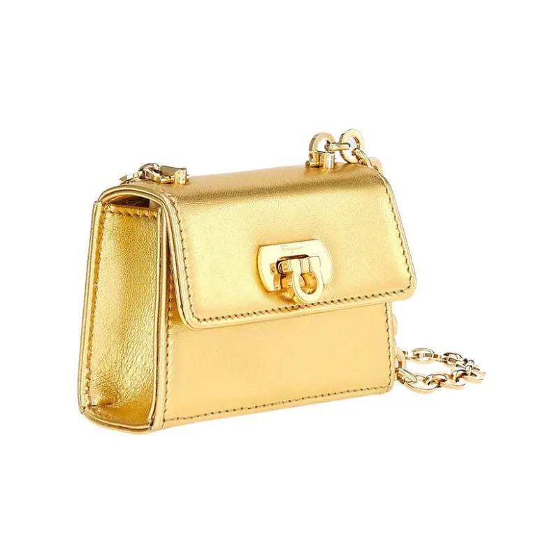 FERRAGAMO Leather Shoulder Bag Mini Women's Gold-1
