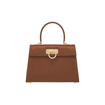 FERRAGAMO Museum Cow Leather Handbag Tubas Women's Coffee