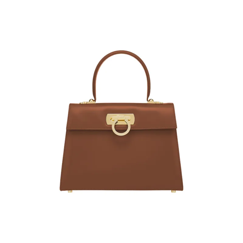 FERRAGAMO Museum Cow Leather Handbag Tubas Women's Coffee-0