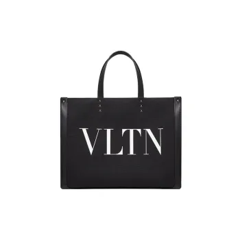 Valentino VLTN Cow Leather Tote Shopping Bags Medium Size Men's Black/White