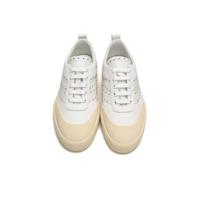 BALLY Skateboard Shoes Women's Low Top White Beige Yellow-3