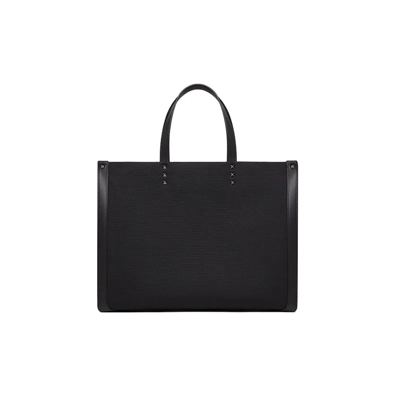 Valentino VLTN Cow Leather Tote Shopping Bags Medium Size Men's Black/White-2