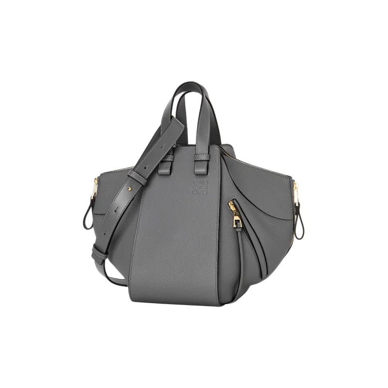 LOEWE Hammock Grain Cow Leather Bucket Bag Handbag Trumpets Women's Asphalt Gray-0