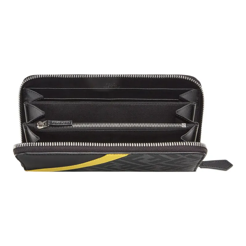 FENDI Leather Wallet Men's Gray/Yellow-2