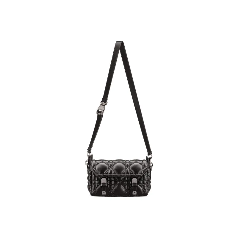DIOR DiorCamp Cow Leather Messenger Bag Shoulder Bag Crossbody Bag Small Size Women's Black Silver-1